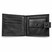 MARZAVEL black leather wallet interior with multiple card slots and buttoned coin compartment