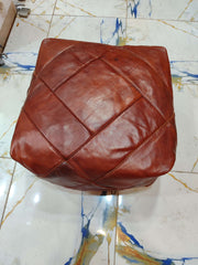 MARZAVEL Cognac Diamond-Stitched Square Leather Pouf – 50 cm
