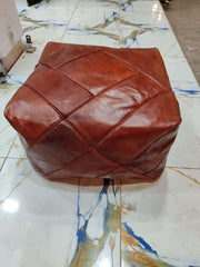 MARZAVEL Cognac Diamond-Stitched Square Leather Pouf – 50 cm