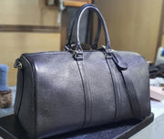 MARZAVEL Black Leather Duffle Travel Bag