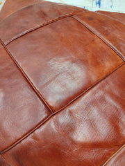 MARZAVEL Cognac Diamond-Stitched Square Leather Pouf – 50 cm