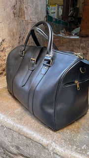 MARZAVEL Black Leather Duffle Travel Bag