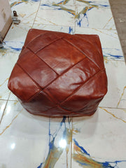 MARZAVEL Cognac Diamond-Stitched Square Leather Pouf – 50 cm