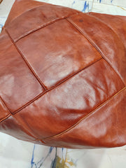 MARZAVEL Cognac Diamond-Stitched Square Leather Pouf – 50 cm
